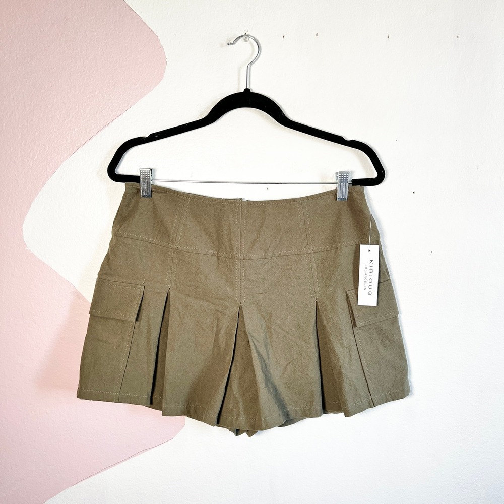 Micro Mini Pleated Skirt Festival Rave Army Green Grunge Large